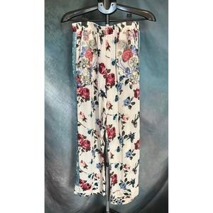 Aratta Silent Journey Floral Print Wide Leg Pants Velvet Trim Wide‎ Leg Bohemian